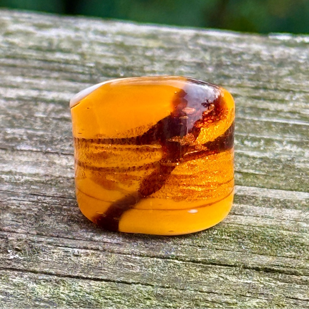 Handmade Amber Glass Lampwork Ring (size 5.5)